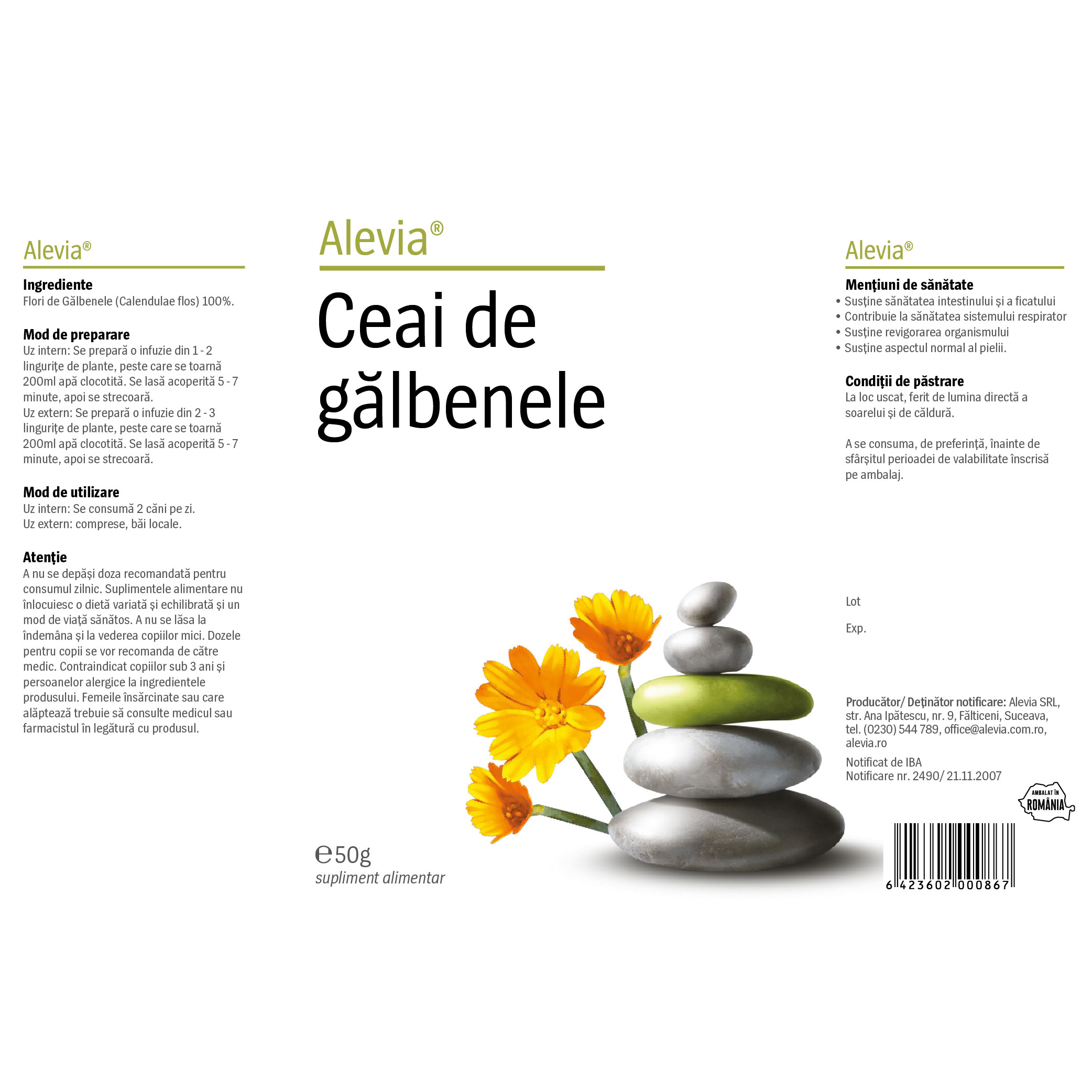 Ceai de galbenele 50 g, 2 - Alevia