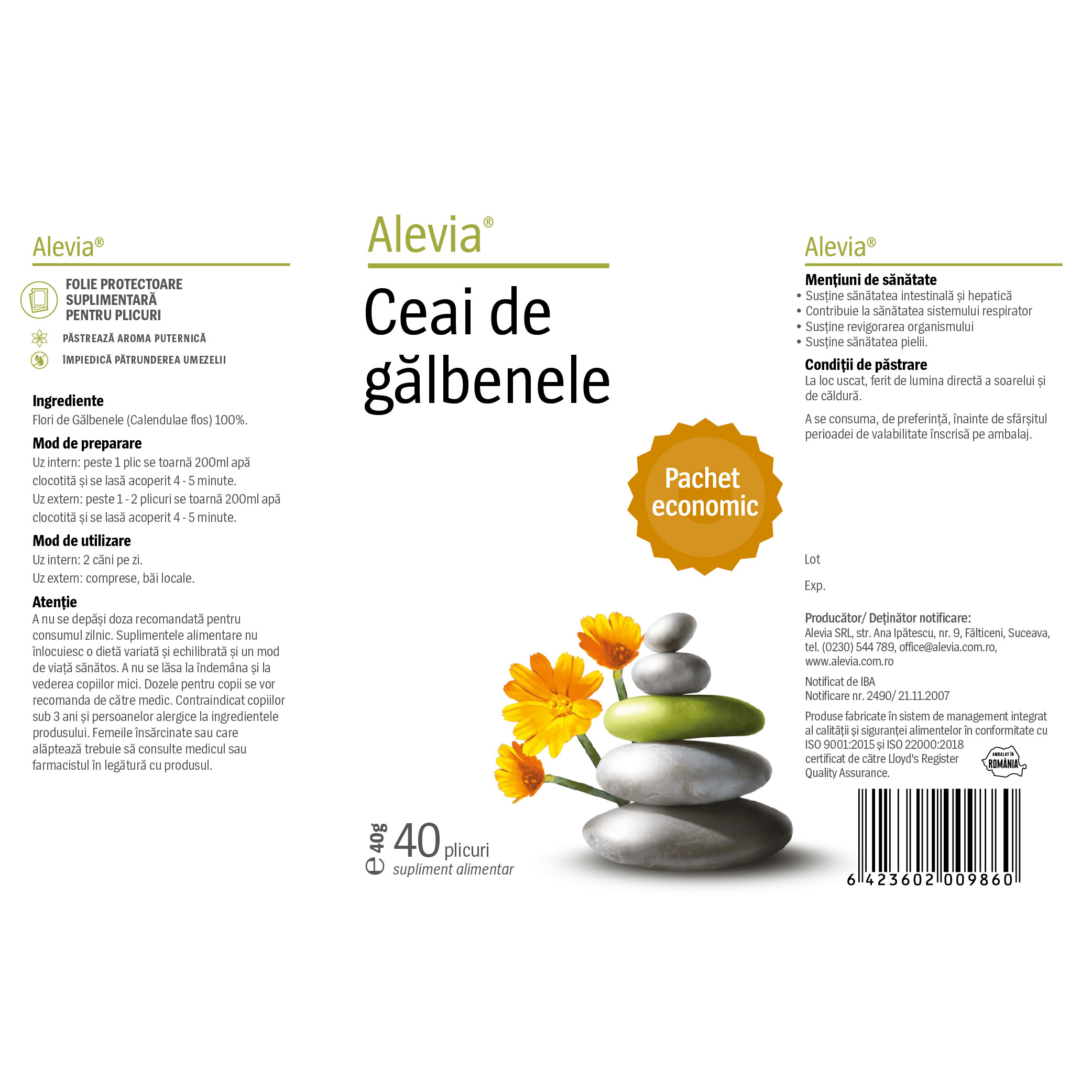 Ceai de galbenele 40 plicuri - Alevia