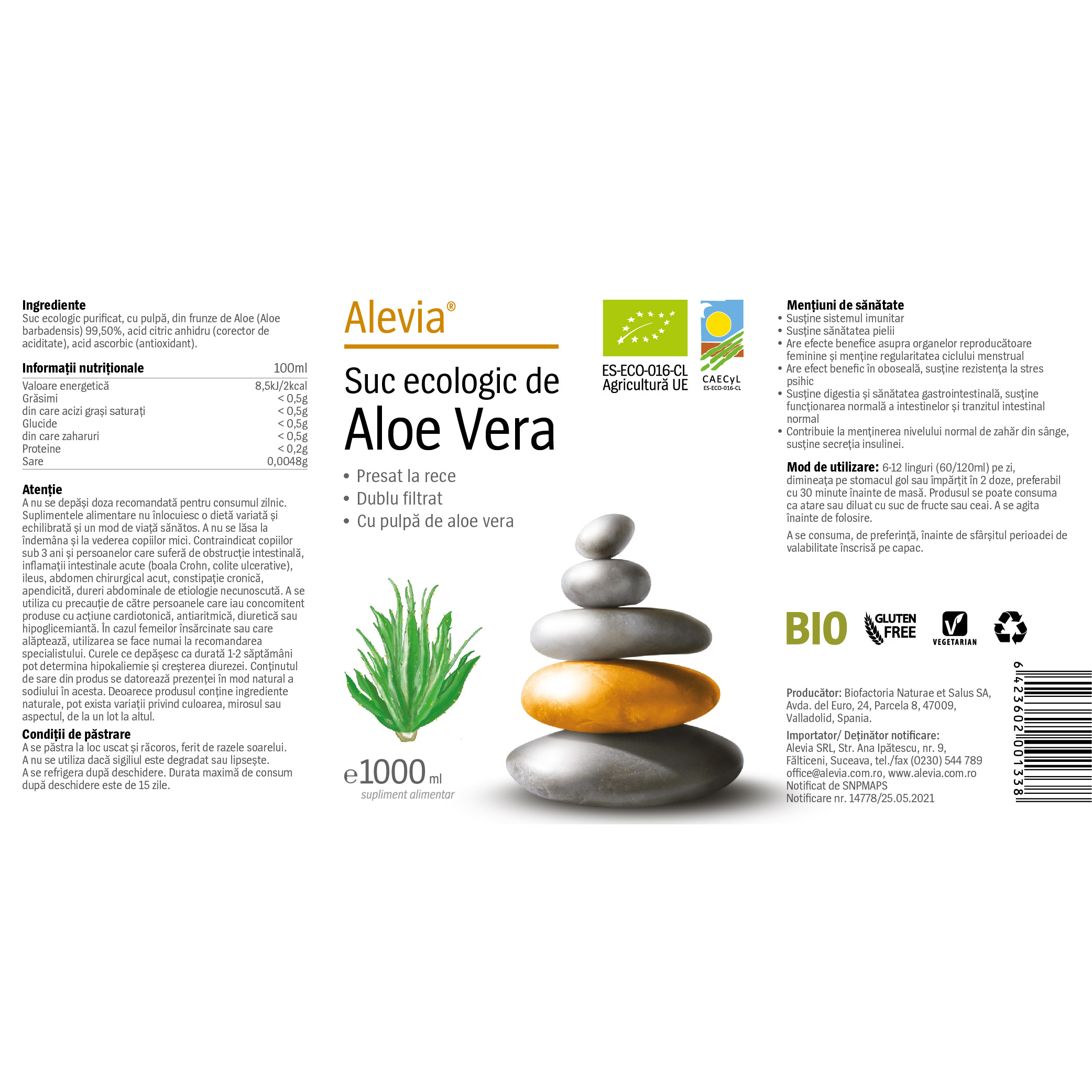 Suc Ecologic De Aloe Vera 1000ml - Alevia